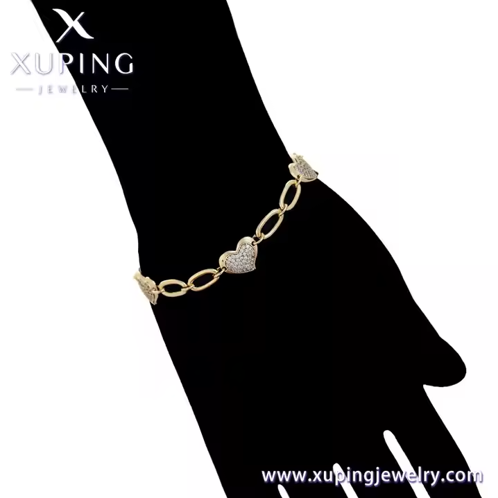 Fashion Luxury 14k Gold Diamond Heart Style Jewelry Bracelet Valentine's Day Gift Women Bracelet