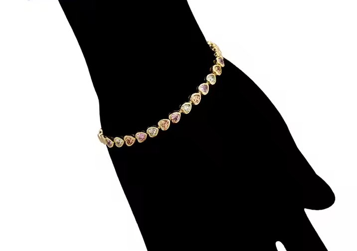 Jewelry Fashion Colorful Heart Bracelet for Women Charm Gold Elegant 14K Gold Plated Copper Wholesale Bracelet