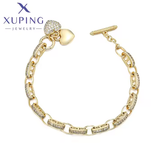 ewelry Fashion Heart Bracelet for Women Charm Cute Gold Elegant 14K Gold Plated Copper Wholesale Bracelet