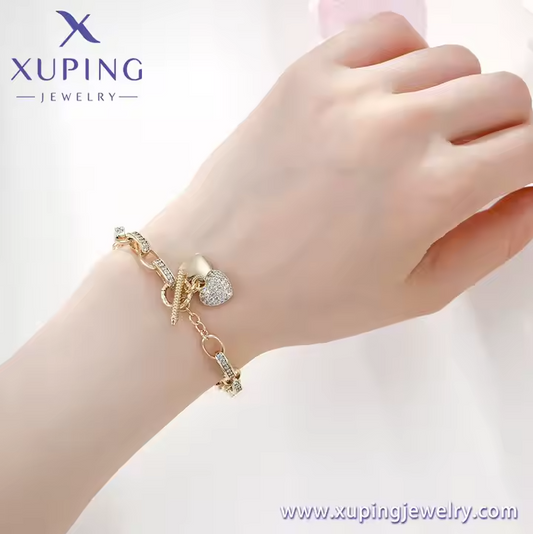 ewelry Fashion Heart Bracelet for Women Charm Cute Gold Elegant 14K Gold Plated Copper Wholesale Bracelet