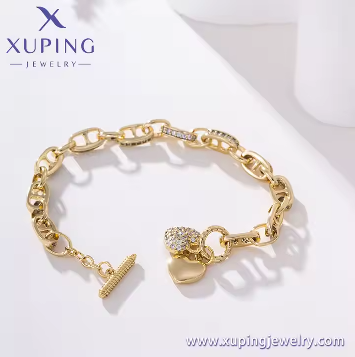 ewelry Fashion Heart Bracelet for Women Charm Cute Gold Elegant 14K Gold Plated Copper Wholesale Bracelet