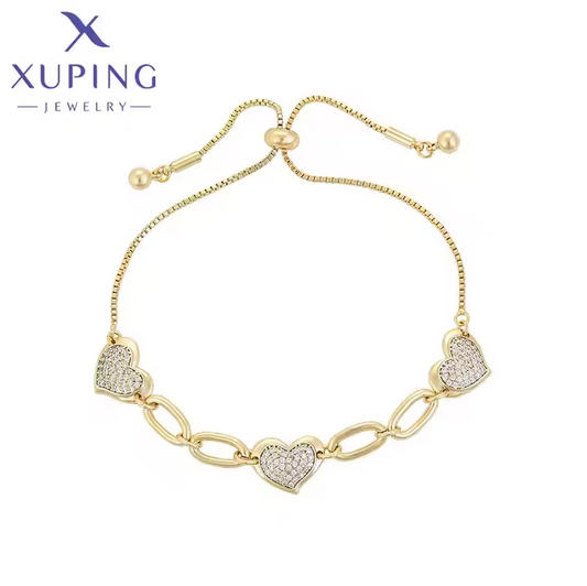 Fashion Luxury 14k Gold Diamond Heart Style Jewelry Bracelet Valentine's Day Gift Women Bracelet